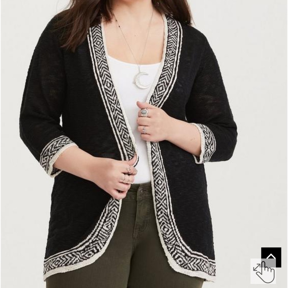 Torrid Black & White Border Trim Cardigan